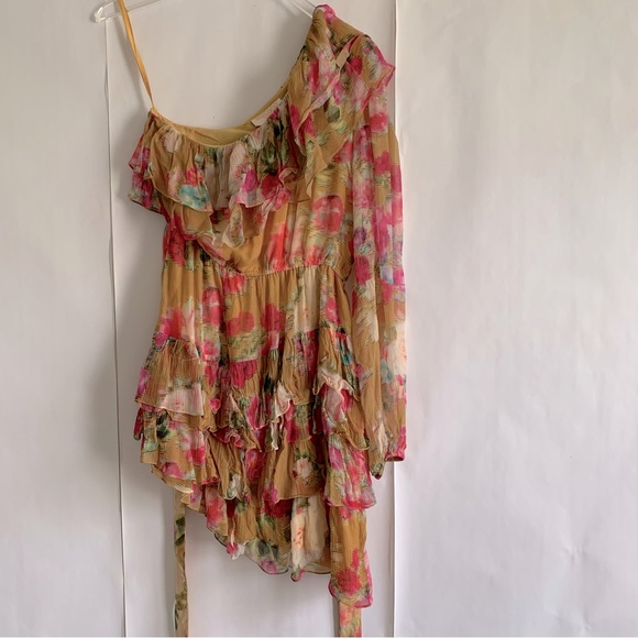 Rococo Sand Avar One Shoulder Floral Tiered Ruffle Mini Dress - Picture 6 of 15